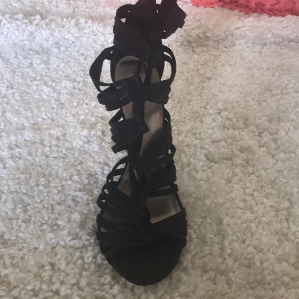 Black Ribbon Lace Up Heels